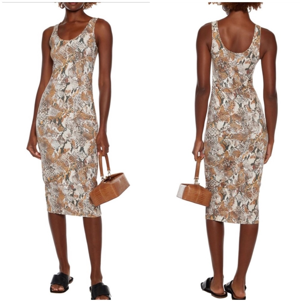 Enza Costa Snakeskin Print Sleeveless Scoop Neck Midi Bodycon Dress XS